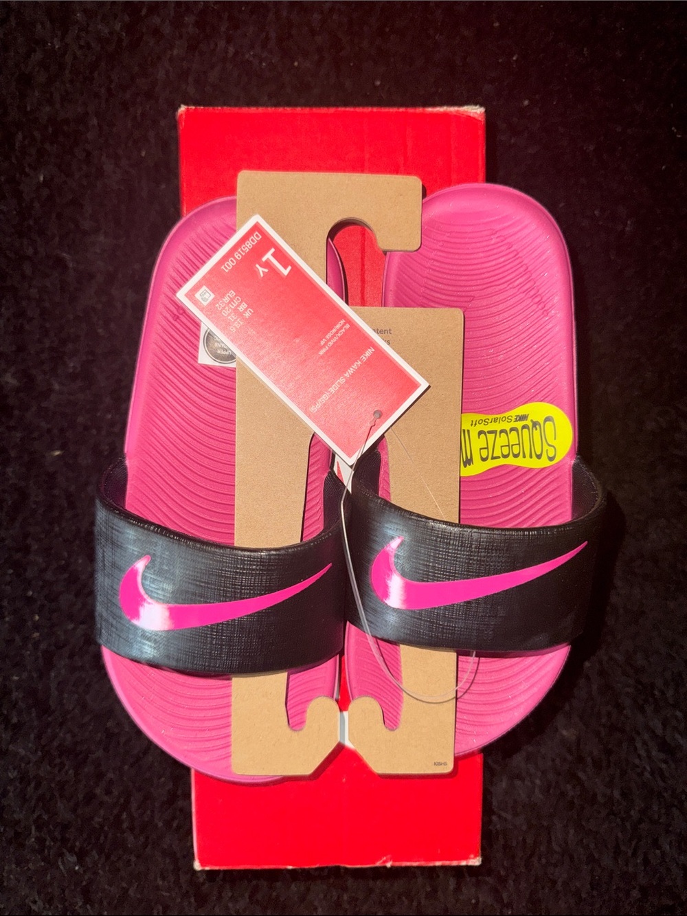 NWT Nike Kawa Slides Black Vivid Pink (GS). Sz.1Y Original box